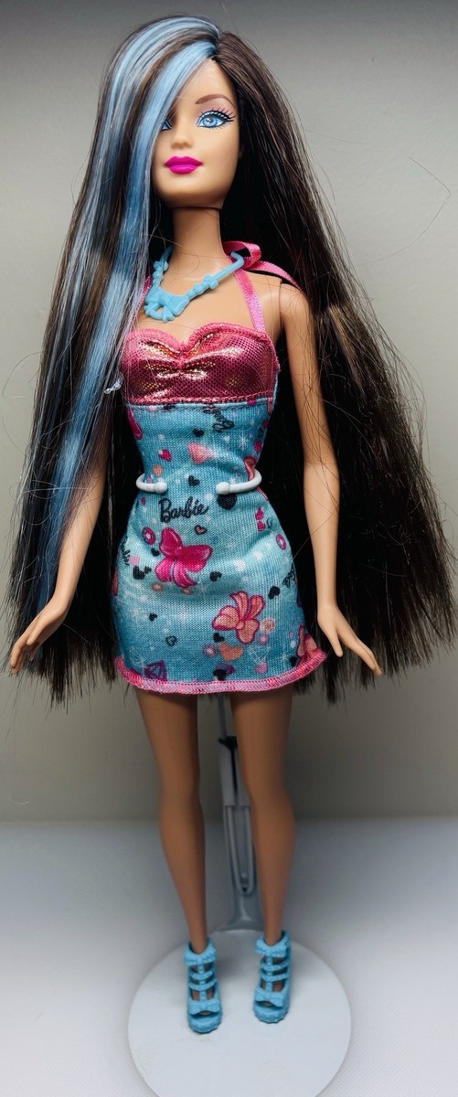 Barbie Hairtastic Doll 2012 Mattel X7884 Blue Streak Dress Shoes