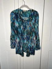 Soft Surroundings Multicolor Boho Embroidered Bell Sleeve Button Down Blouse XL