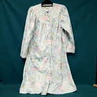 Vtg 90s Carriage Court Blue Floral Quilted Snap Button Nightgown Women's Sz L