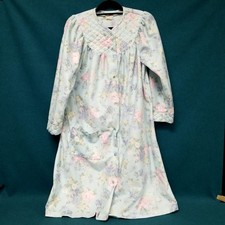 Vtg 90s Carriage Court Blue Floral Quilted Snap Button Nightgown Women's Sz L