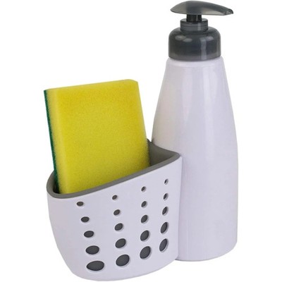 2-in-1 Soap Dispenser with Sponge Holder, Kitchen Sink Soap Pump with Drain Tray