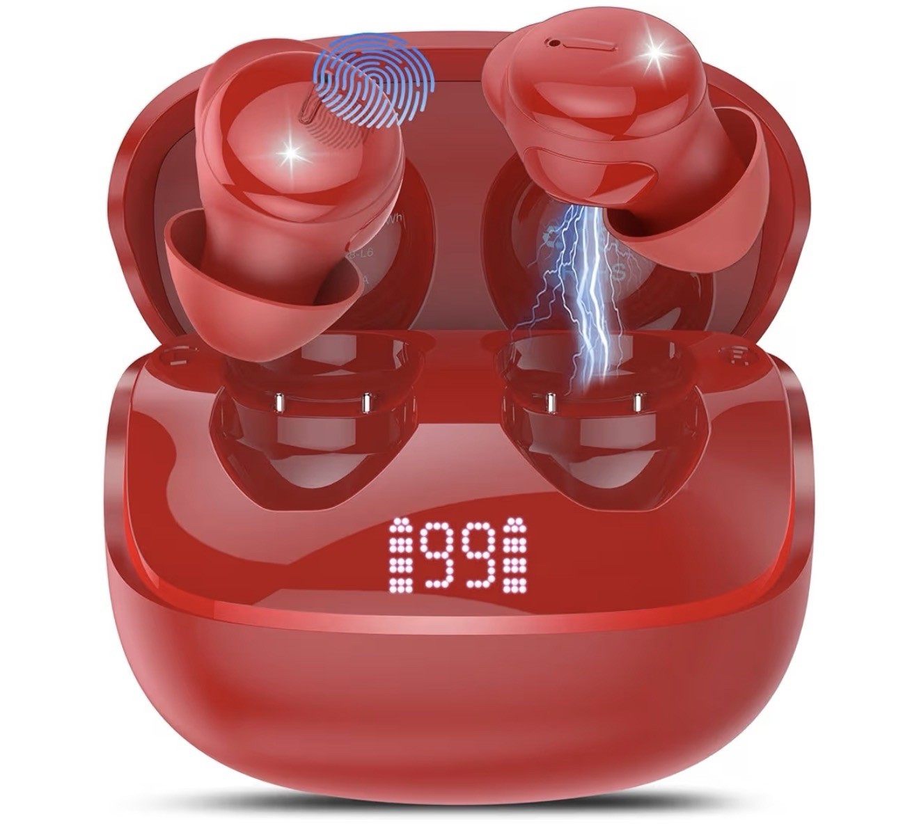 Red Bluetooth In-ear Built-in Microphone Double Charging Cas