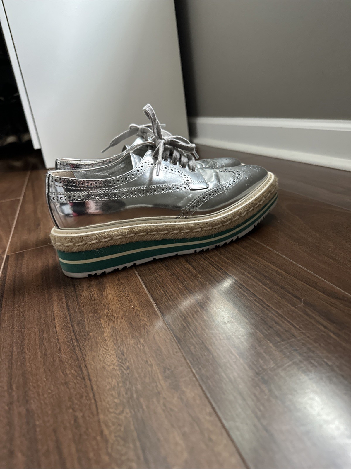 Prada Metallic Silver Platform Brogues with Espad… - image 5