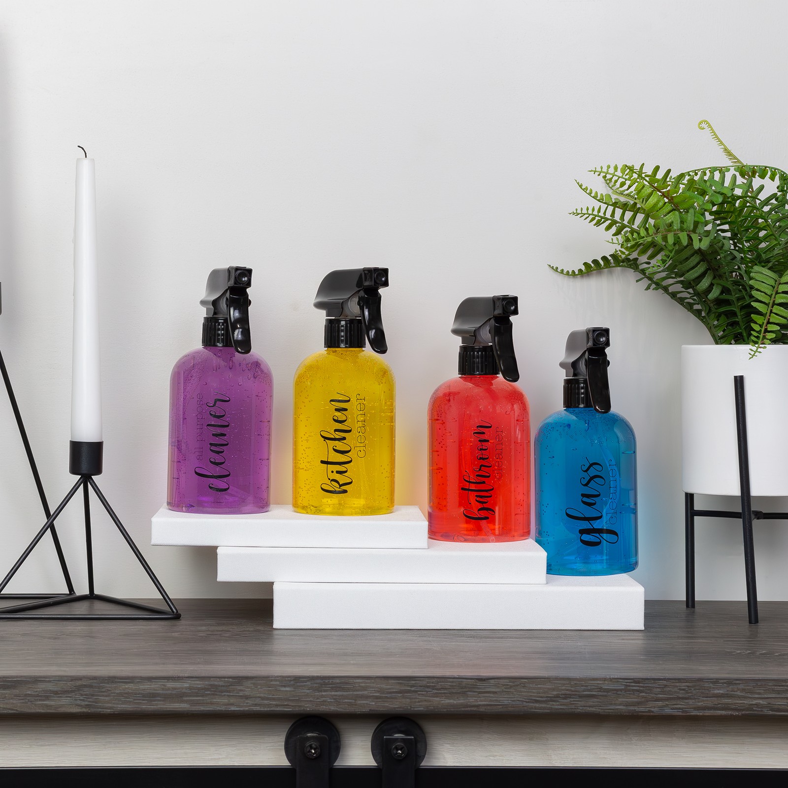16oz Plastic Prelabeled Cleaner Spray Bottles, Set of 4 Empty House Cleaner