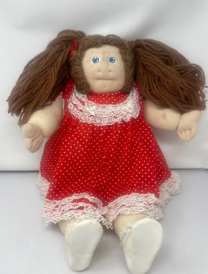Homemade Cabbage Patch Like Doll 23'' Brown Yarn Hair Soft Sculpted Alexis Dress