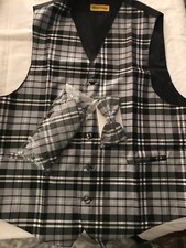 Oliver George - 4 Pc Set - Vest, Handkerchief, Tie, Bow tie - Plaid