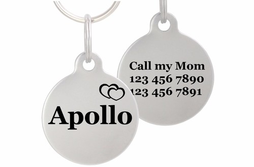 Double Sided Laser Etched Stainless Steel Pet ID Tag for Dog & Cat Tag 1" Round - Picture 3 of 14
