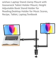 Laptop Stand clamp Mount with Gooseneck Tablet Holder Mount, 13.2 x 9.2 inches