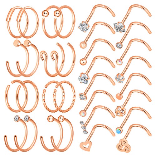 32PCS Stainless Steel Nose Ring Screw L Shape Straight Bone Stud Earring Set 20G - Picture 23 of 24