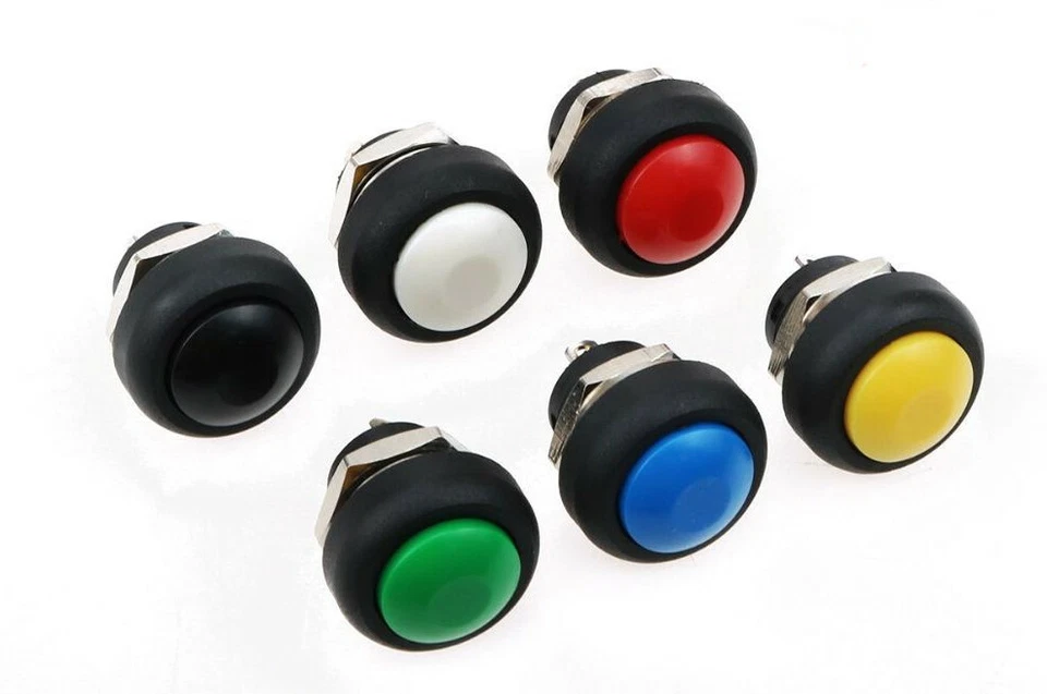 Druck-Taster Schwarz Rot Gelb Grün Blau Weiß 12 mm 230V 1,5 A Schalter 13755