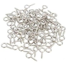 200X Small Tiny Mini Eye Pins Eyepins Hooks Eyelets Screw Threaded Silver 8mm