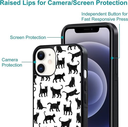 For iPhone SE XS XR Max 5 6 7 8 Plus kitten cat silhouette Pattern Hybrid Covers - Picture 18 of 25