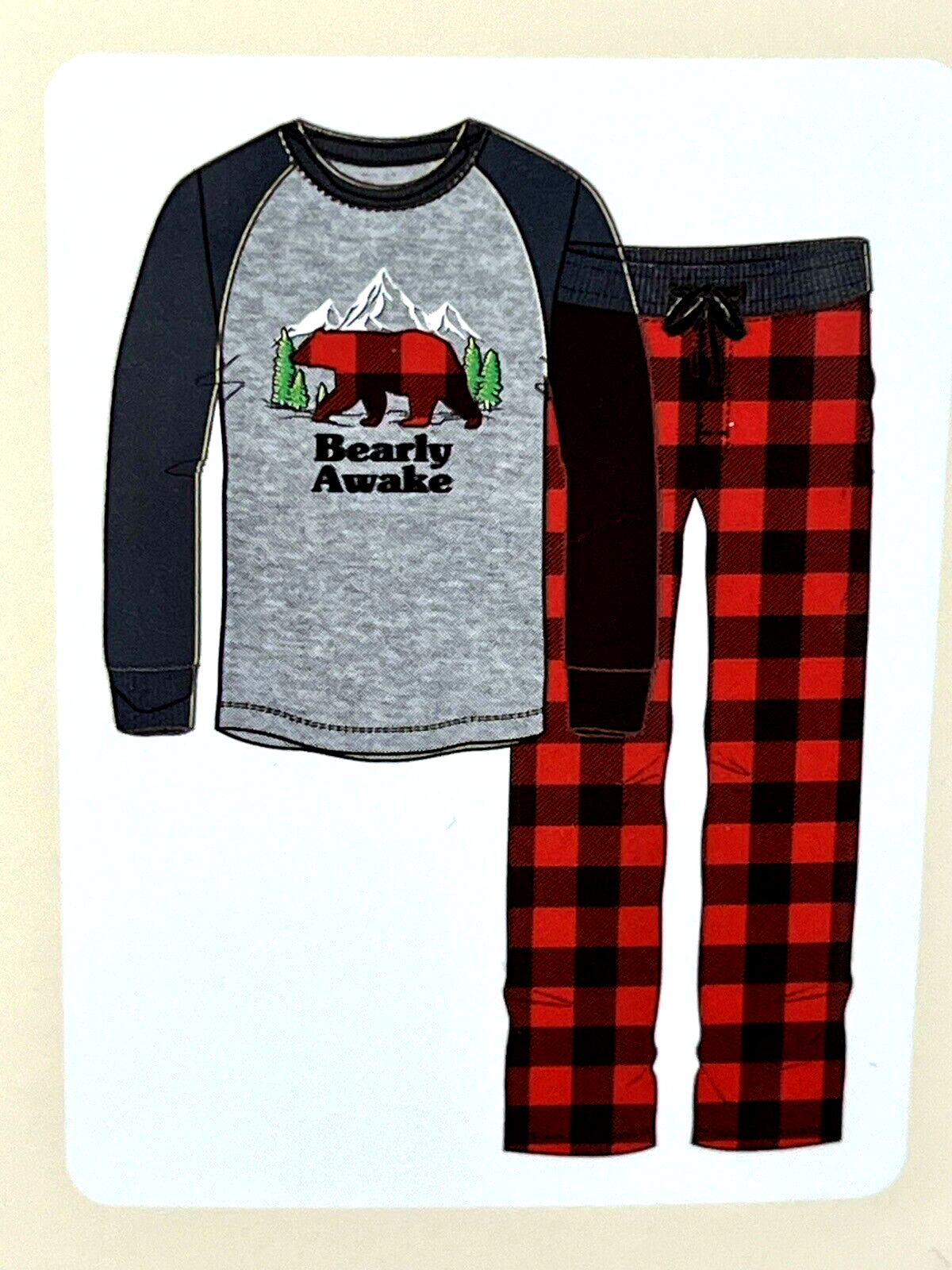 Men's XL Family Holiday Pajama Set - Red Plaid Checkered Bear Print Sleepwear 40-42
