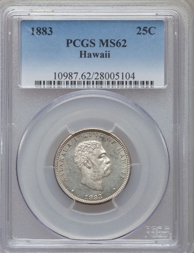 HAWAII KALAKAUA I 1883 QUARTER-DOLLAR/ 25 CENTS UNCIRCULATED PCGS CERTIFIED MS62 - Picture 1 of 4