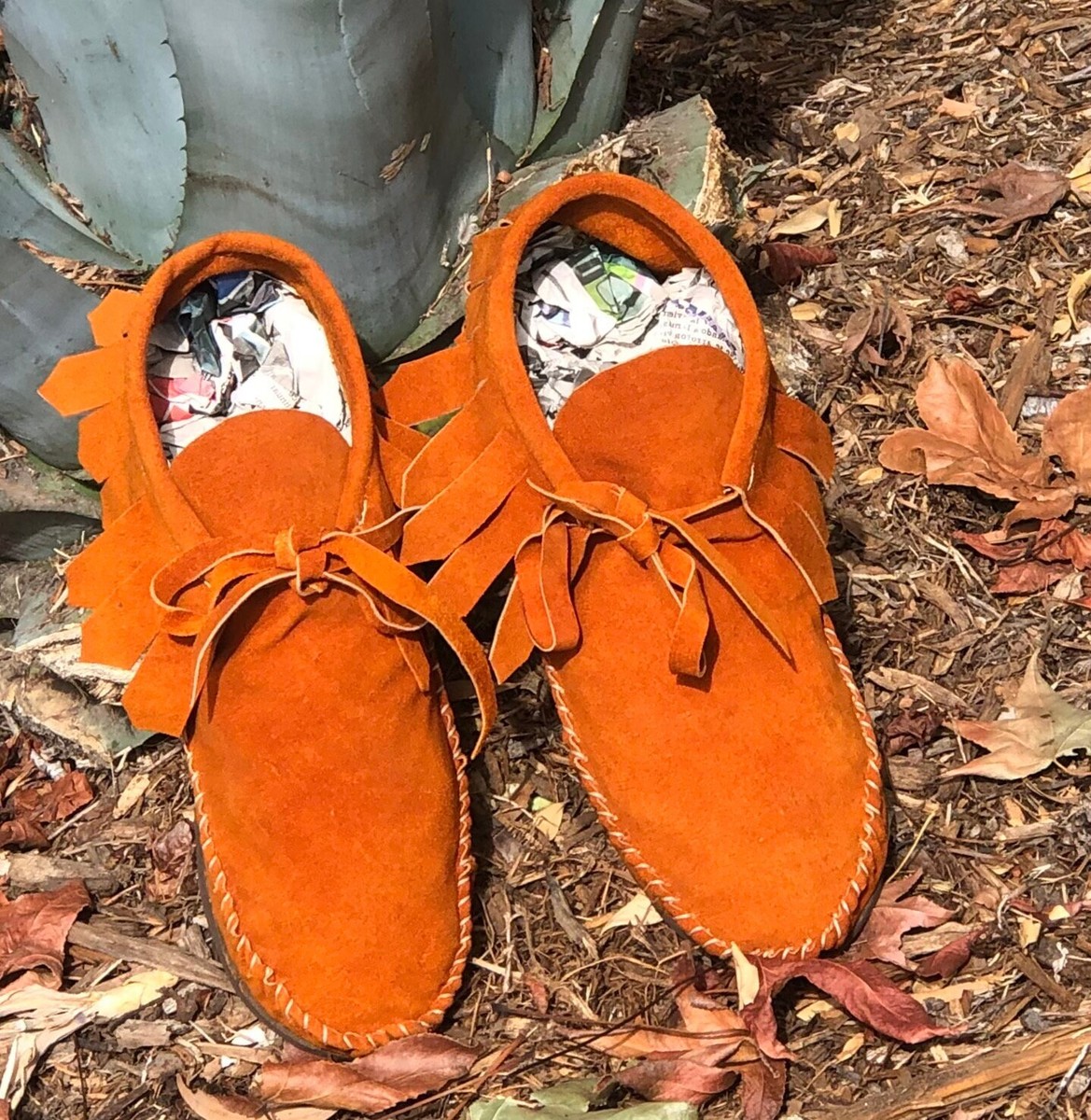 Moccasins comfortable Native American fringe ankle tie up cowhide