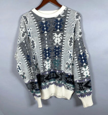 VTG Wool Blend Geometric Pattern Sweater Adult Large Ivory Gray Method Tag