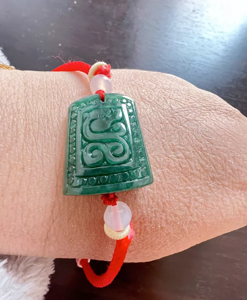 Brazalete de cuerda tejida trenzada con cuerda colorida roja con cuentas de jade Foto 3 de 4