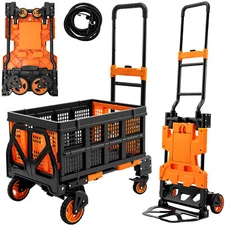 Ginkman 2 in 1 Foldable Hand Truck Dolly with Folding Basket & Wheels (Orange)