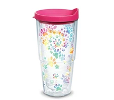 Tervis Tie Dye Paw Heart 24oz Tumbler W/ Fuchsia Lid Pets Fur Babies Animals NEW