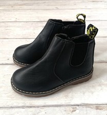 Girls Size 1 Black Vegan Leather Chelsea Boots Side Zip Kids Shoes NEW