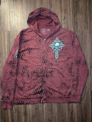 Red Affliction Skull Hoodie Y2K Grunge 3XL Oversized Baggy Loud