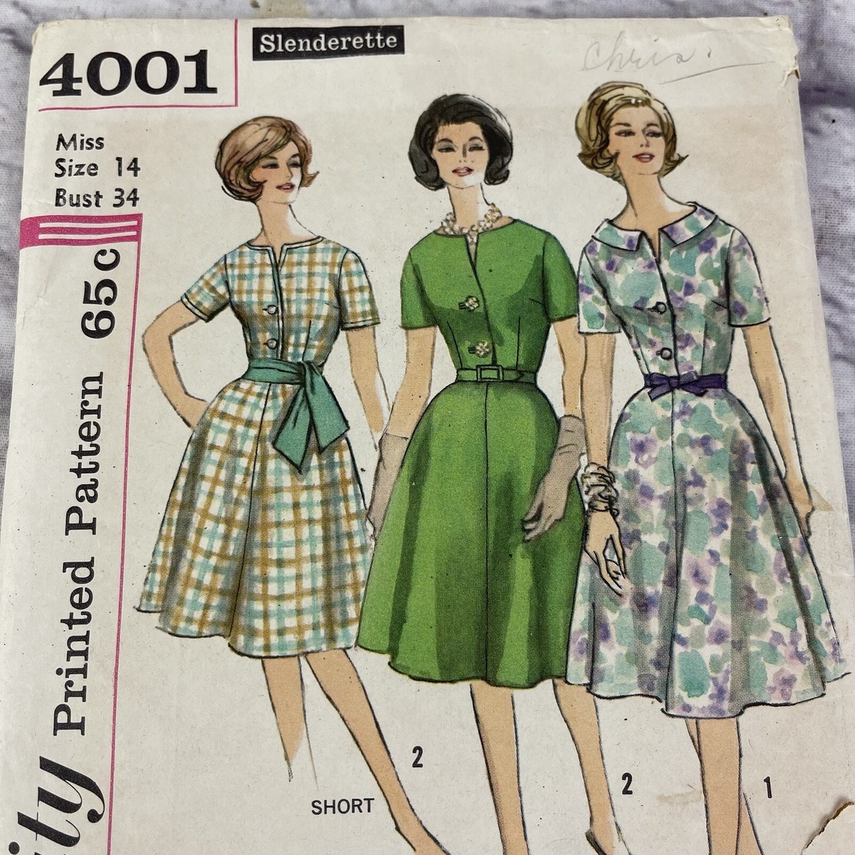 Vintage Simplicity #4001 Pattern For Misses Size 14 One