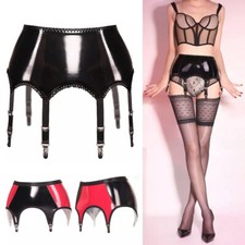 Glossy Shiny Patent Leather Garter Suspender Belt Open Bottom Girdle Metal Clips