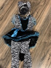 Toddler Small 3-4 yrs Precious Zebra Costume 5 Pcs Headband Dress W/Tail Tights