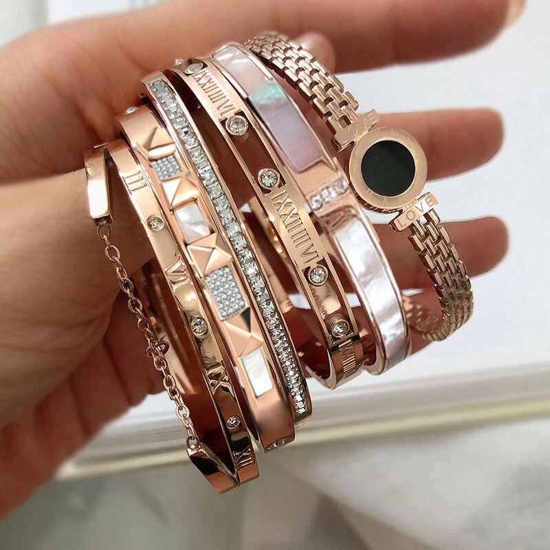 Wholesale 6pcs Mixed Luxury 18K GP Stainless Steel Women's Bangle Bracelet  Gift