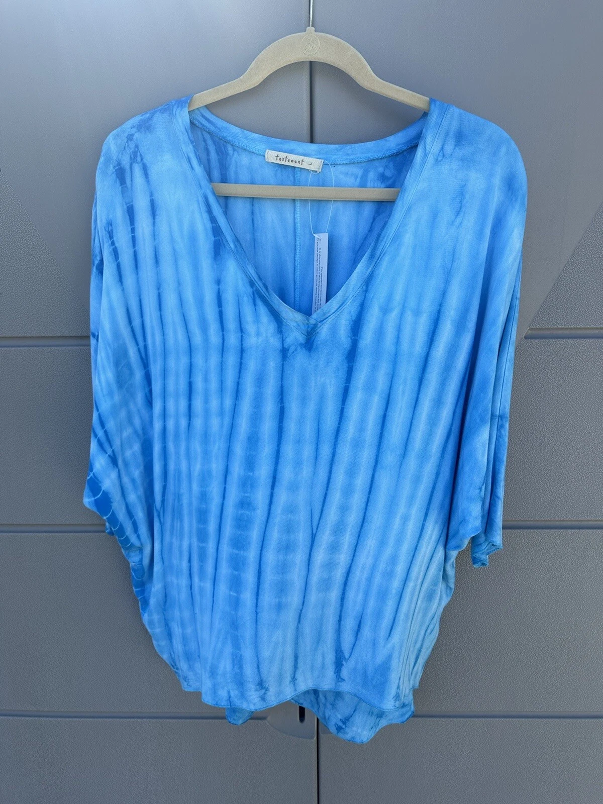 New Women Blue Tie Dye Poncho Top Beach Cover Up Kaftan Summer Rayon Sz L