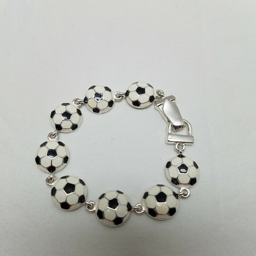 Soccer Ball Silver Tone Enameled Bracelet Magnetic Latch 8" - Picture 7 of 7