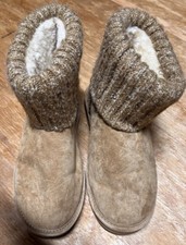 LAMO Women's Slate/BiegeSuede Winter Warm Cozy Boots W/ Sweater Knit Tops Size 7