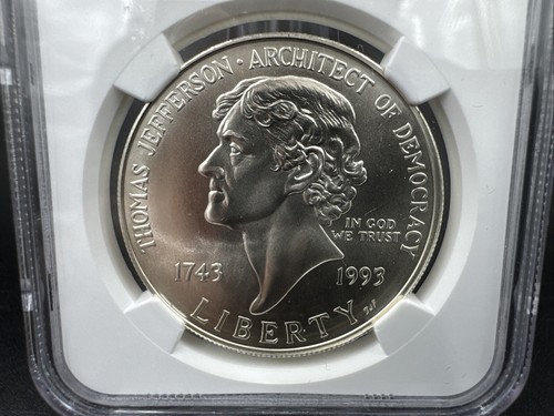 1993-P Thomas Jefferson Commemorative Dollar MS69 NGC Brown Label - Picture 2 of 4
