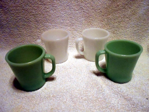 4 VTG D Handle Coffee Mug Cup 2 Anchor Hocking White 2 Jadeite Green Fire-King