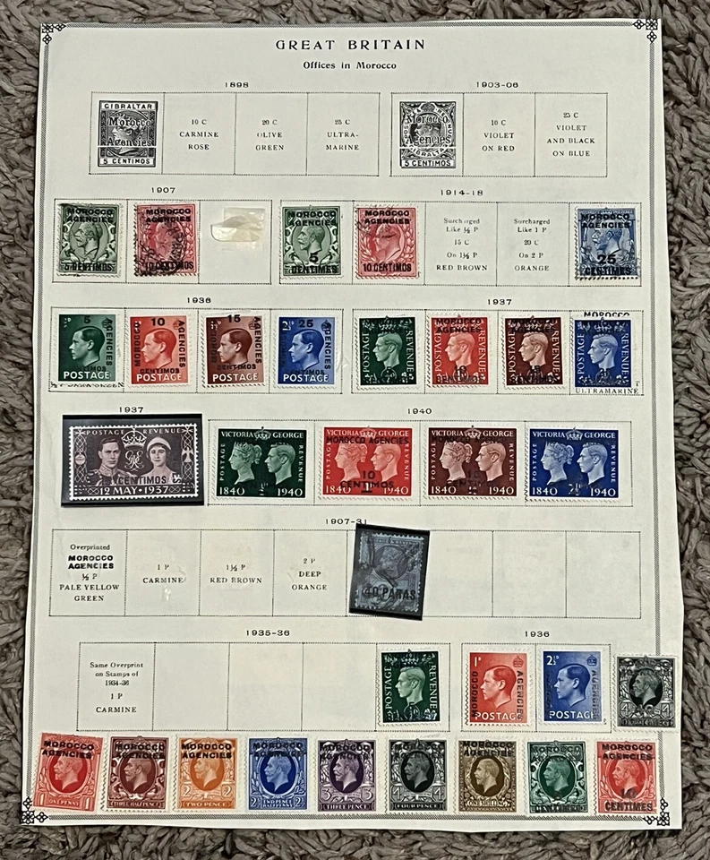 1907-1940 BRITAIN OFFICES IN MOROCCO AND TANGIER M&U STAMP LOT ON ALBUM PAGE - Image 2 of 4