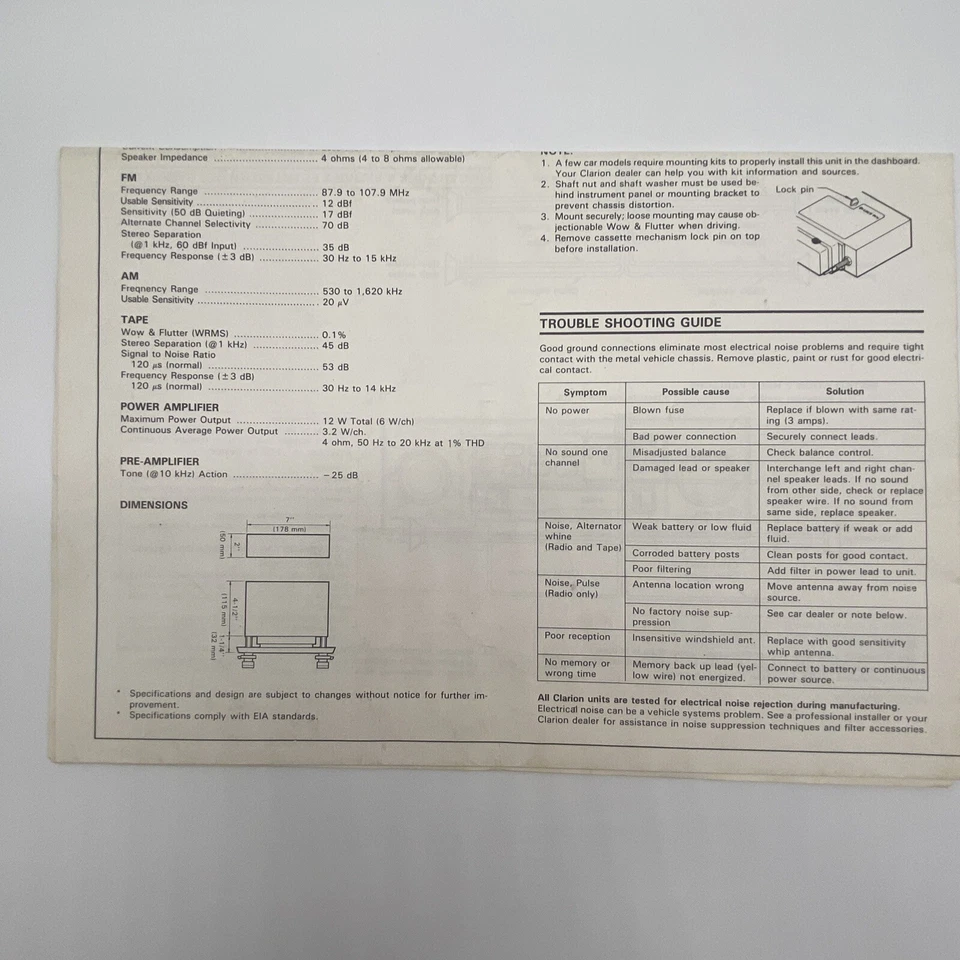 Manual de Guía del Propietario Original Clarion Modelo 8202R De Colección Foto 2 de 4