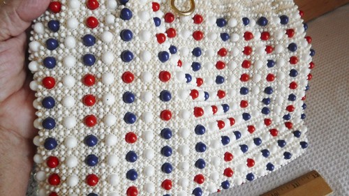 Lumured Corde Beaded Patriotic Red White & Blue Hinged Purse Vintage 1950s - Picture 17 of 17