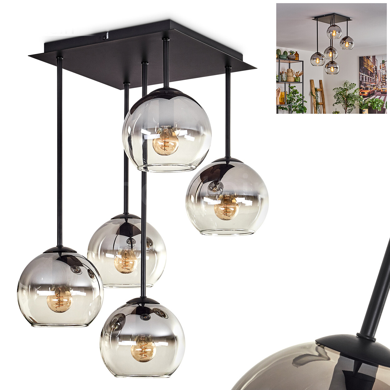 Wohn Schlaf Zimmer Beleuchtung Klar Rauchglas Flur Kugel Leuchte Decken Lampe 