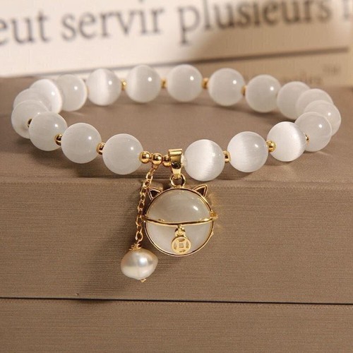 Delicate Women's Bracelet with Natural Opal & Pearls – Adjustable - Picture 3 of 5