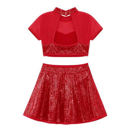 kids girls dance dress christmas costume sparkle sequins corp top tutu skirts - Picture 19 of 74