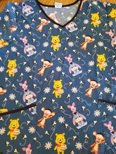 Disney Pooh And Friends Scrub Top Xl  EUC  Caribbean Blue