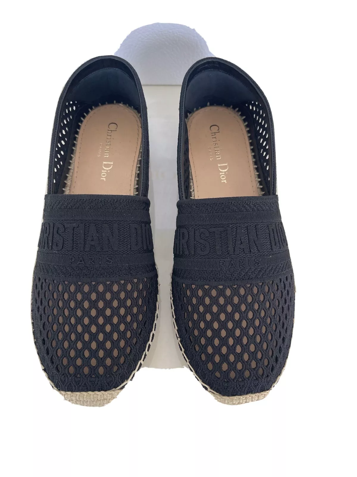 Christian DIOR Black Canvas Embroidered Espadrilles 38.5. Retail BNIB