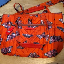 Lug Orange Butterfly Print Large Tote Bag Zip...