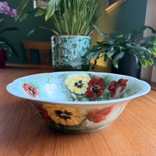 Handbemalte Dekoschale von Sheila Holz floral rot und gelb Mohnblumen