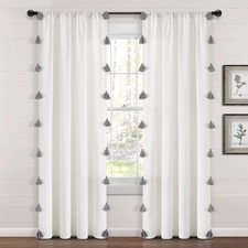 84"x52" Boho Faux Linen Texture Tassel Rod Pocket Window Curtain Panels Gray