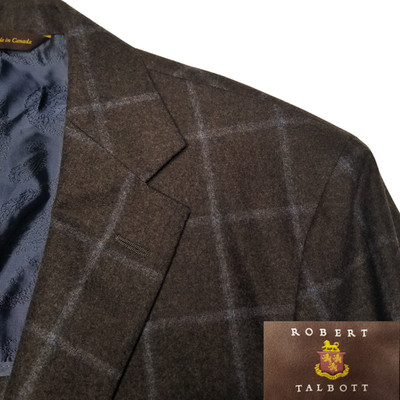 Robert Talbott Mens Blazer 42T Brown Windowpane Wool Canada Sport Coat