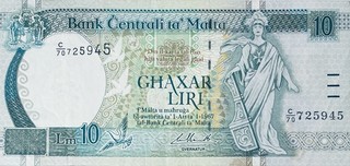 MALTA 10 POUNDS BANKNOTE 1999 OLD MALTESE LIRA /LIRI NOTE PRE EURO