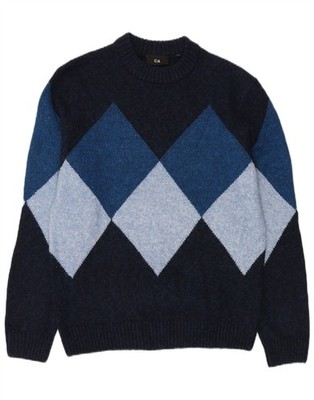 C & A Herren Rundhals Pullover Sweater Small Navy Blau Argyle/Diamant HJ08