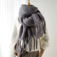Womens Winter Cashmere Feel Pashmina Scarf  Gray Warm Blanket Wrap Unisex