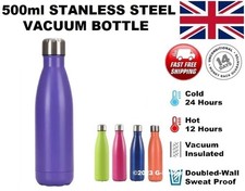 Vacuum Insulated Stainless Steel Water Bottle 500ml Flask Sports Gym Drink Flask